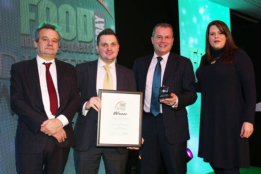 BEST RED MEAT PRODUCT  - Ocado Cajun Flavour Lamb Leg Steaks - Randall Parker Foods Ltd<br>Mark Hix, Andy Ayres of Ocado and Graham Penny of Randall Parker Foods Ltd with category partner Helena Smith of MRC The Flava People.