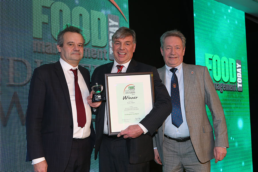 FOOD INDUSTRY CHAMPION - Nick Allen, AHDB<br>Mark Hix, Nick Allen of AHDB and category partner Keith Fisher of The Institute of Meat.