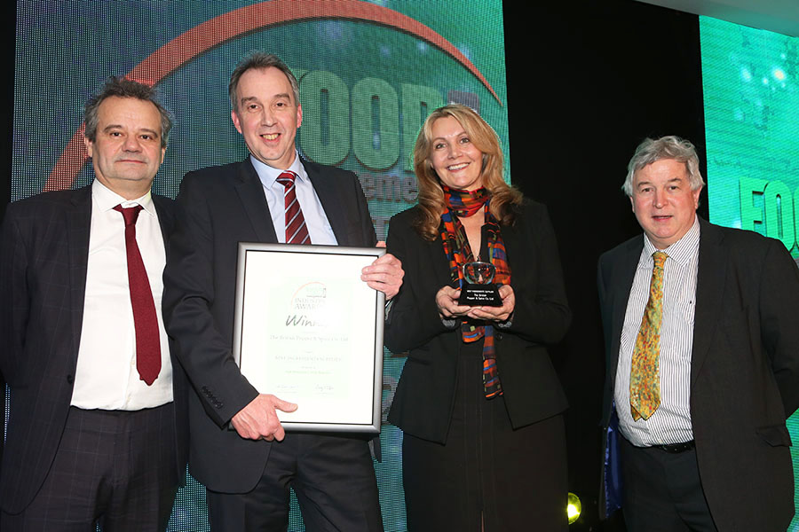 BEST INGREDIENTS SUPPLIER - The British Pepper & Spice Co Ltd<br>Mark Hix, Ian Kelland and Sharon Lumsden of The British Pepper & Spice Co Ltd with category partner Ralph Early, Harper Adams University.