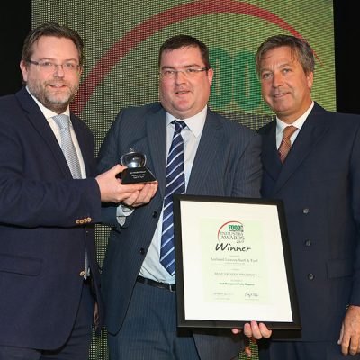 BEST FROZEN PRODUCT: Iceland Luxury Surf & Turf – 2 Sisters Red Meat Ltd<br>L-R: Category partner Rupert Gatty of CoolKit, award winner Billy Wilson of Iceland and chef John Torode.