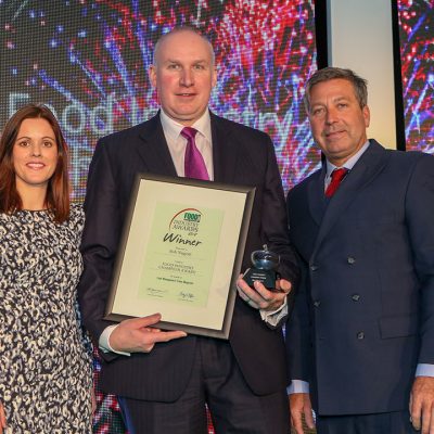 FOOD INDUSTRY CHAMPION: Rob Nugent – Operations director, Direct Table Foods L-R: Category partner Estelle Alley of Bord Bia, award winner Rob Nugent of Direct Table Foods and chef John Torode