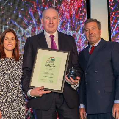 FOOD INDUSTRY CHAMPION: Rob Nugent – Operations director, Direct Table Foods L-R: Category partner Estelle Alley of Bord Bia, award winner Rob Nugent of Direct Table Foods and chef John Torode