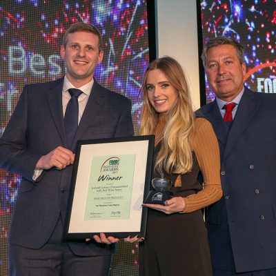 BEST FROZEN PRODUCT: Iceland Luxury Chateaubriand with Red Wine Sauce L-R: Category partner David Grimshaw of CoolKit, award winner Rachel Bie of Iceland and chef John Torode.