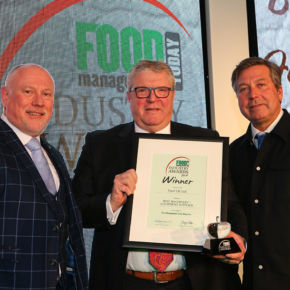 Best Machinery/Equipment Supplier Award, Winner: Treif UK Ltd - L-R: Category partner John Teasdale of BST Detectable Products, award winner Arthur Pynenburg of Treif UK Ltd and host John Torode.