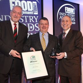 Best Trade Organisation Award – Winner: Food and Drink Federation (FDF). L to R: Award partner, Rob Smith of DAFA, representing Tulip Ltd, Tim Rycroft of the FDF, and special guest host, Michel Roux Jr.
